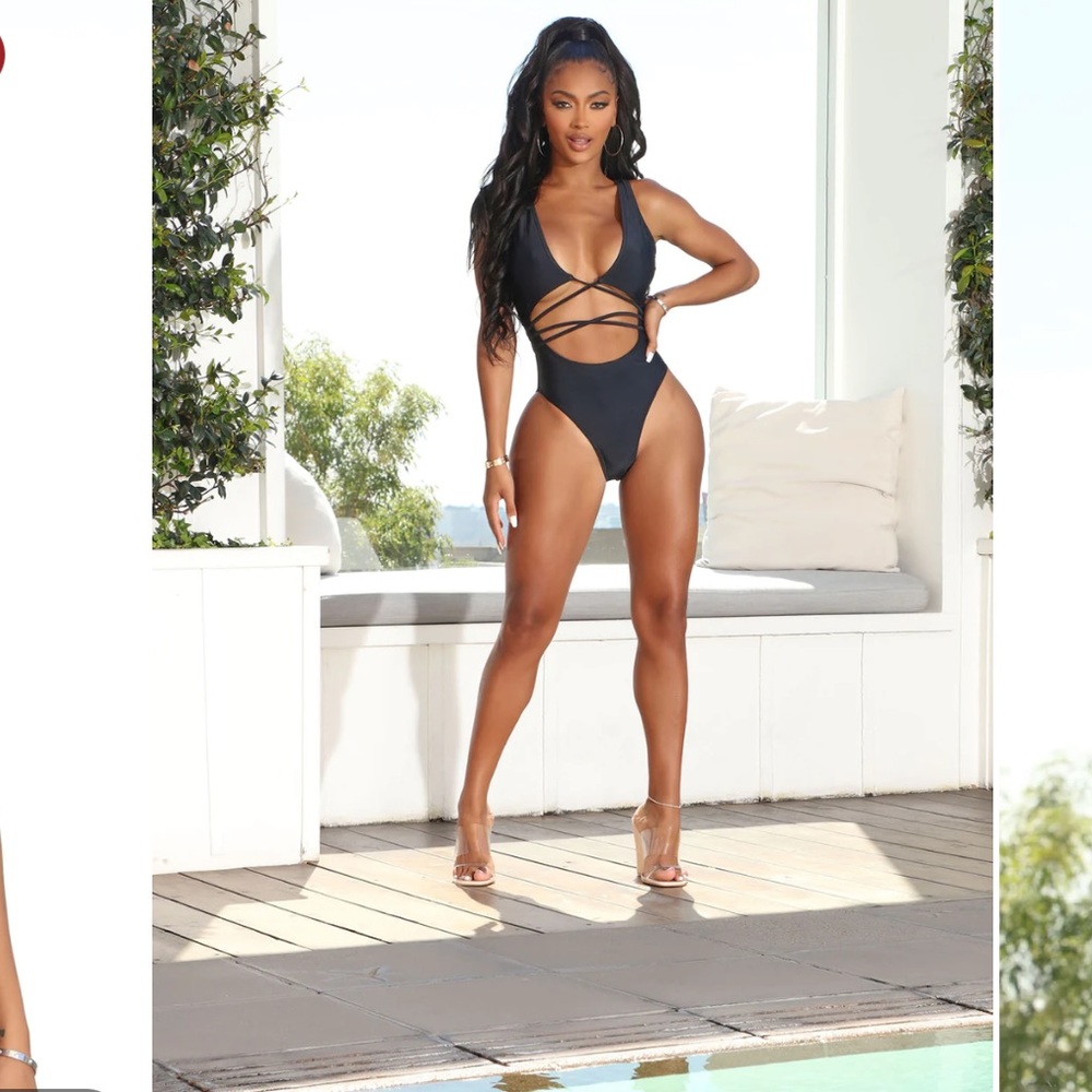 Fashion Nova Ocean Calling Wrap Tie One Piece Swimsuit - Black